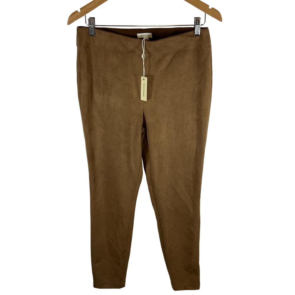 Max Studio Womens Vicuna Faux Suede Leggings Pull On Tapered Pants Brown Size L